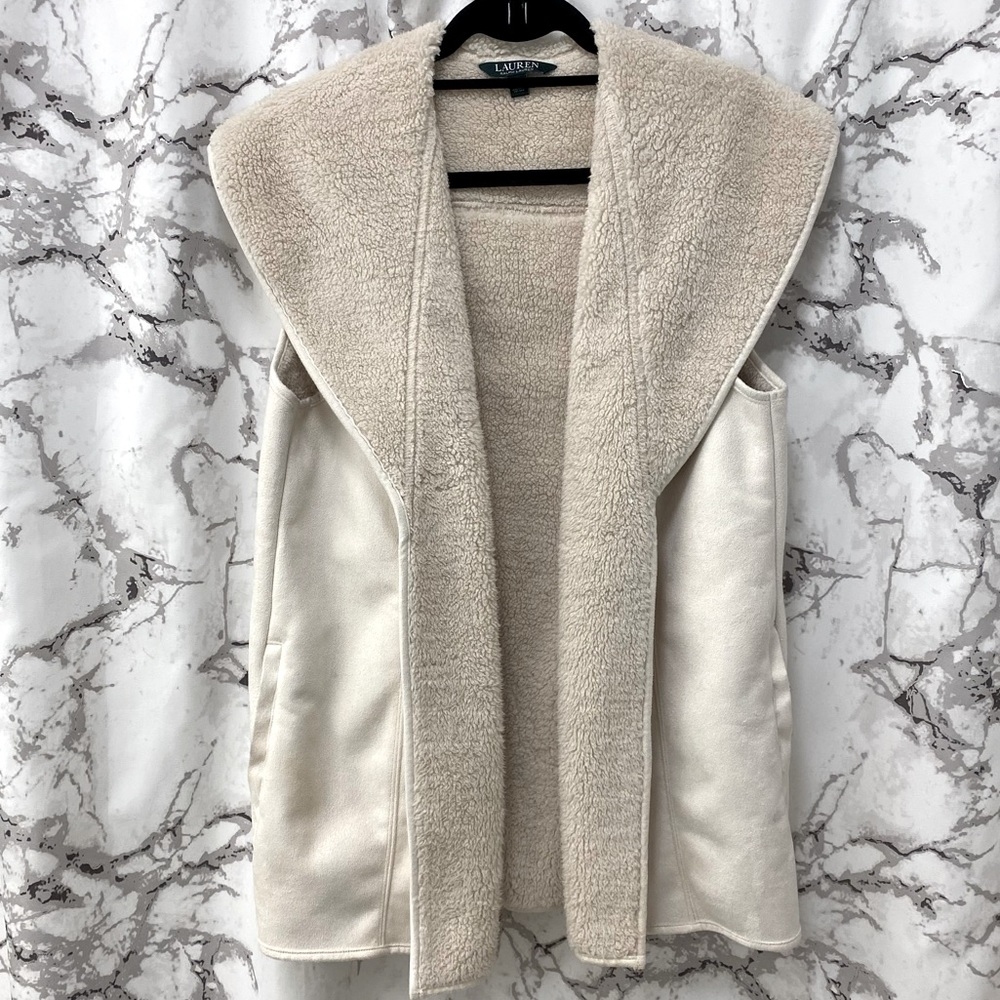 Lauren Ralph Lauren Beige Faux Suede Fur Lined Vest